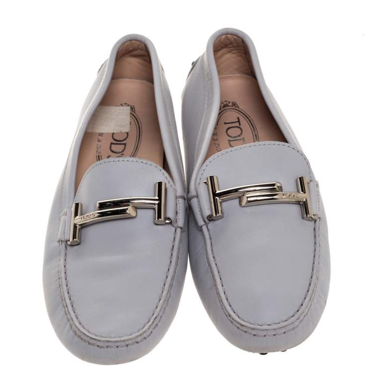 Pre Owned Tod's Grey Leather Double T Loafers Size 37