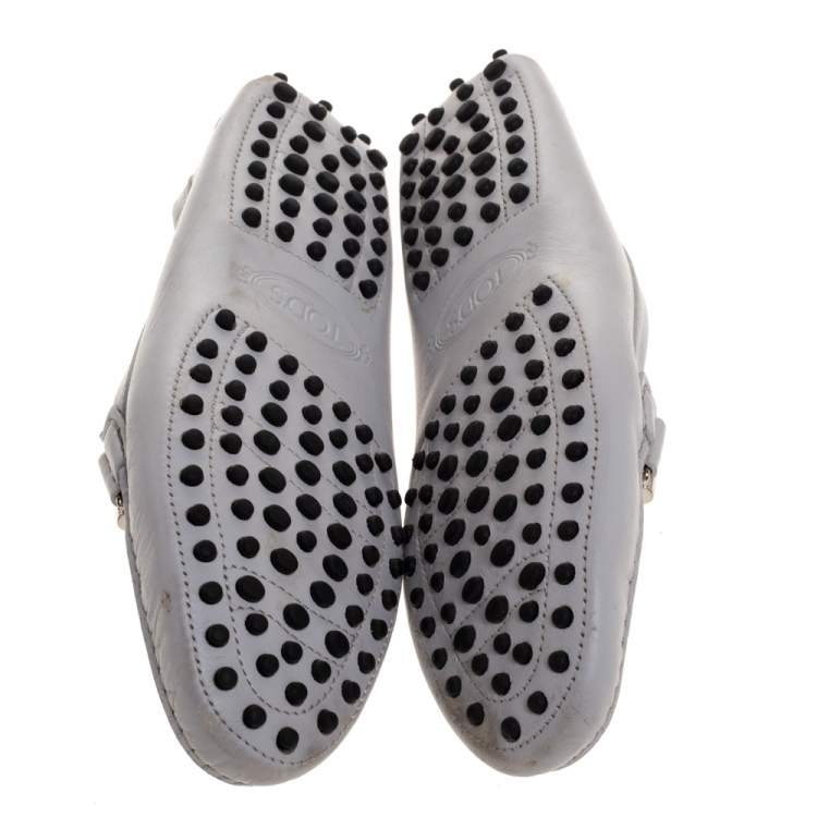 Pre Owned Tod's Grey Leather Double T Loafers Size 37