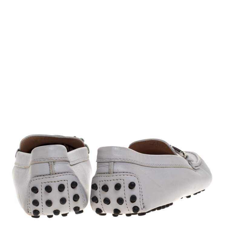 Pre Owned Tod's Grey Leather Double T Loafers Size 37