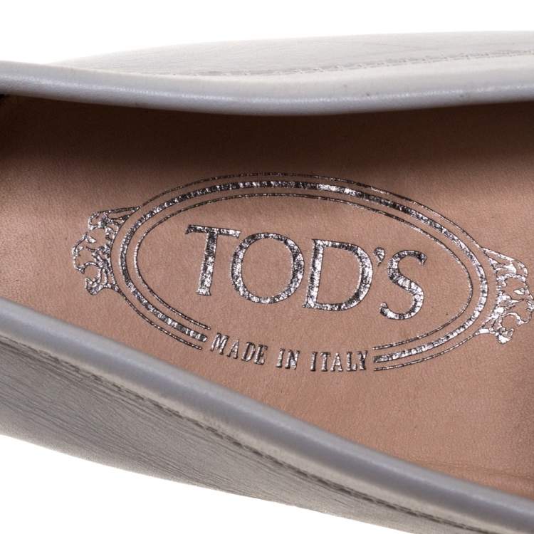 Pre Owned Tod's Grey Leather Double T Loafers Size 37