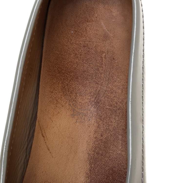 Pre Owned Tod's Grey Patent Leather Buckle Detail Fringe Loafers Size 39