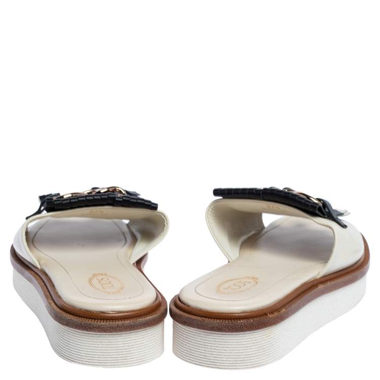 Pre Owned Tod's Multicolor Leather Fringe And Tassel Platform Slide Sandals Size 37.5