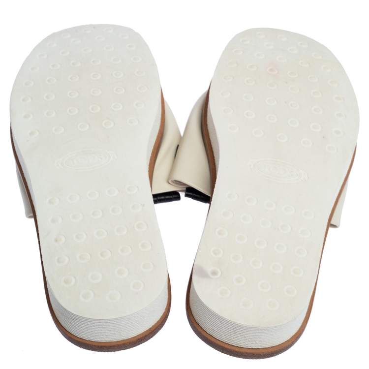 Pre Owned Tod's Multicolor Leather Fringe And Tassel Platform Slide Sandals Size 37.5