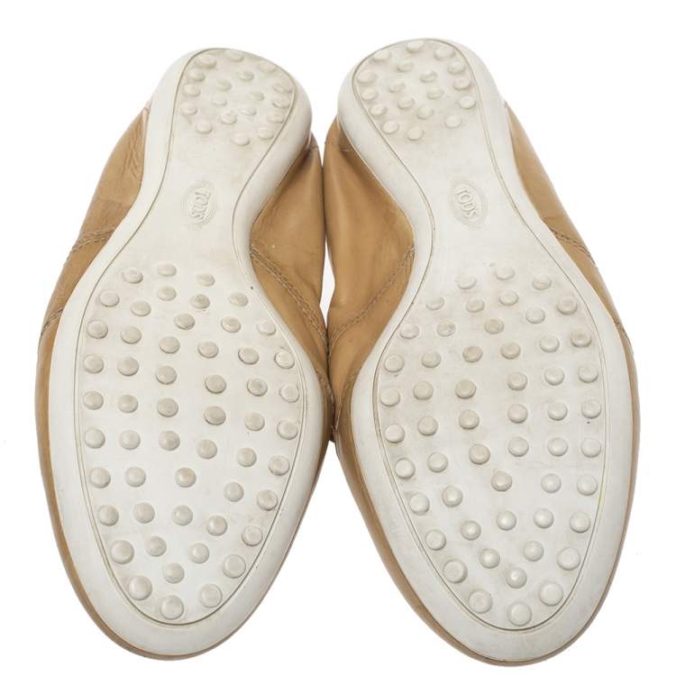 Pre Owned Tod's Tan Leather Lace Up Scrunch Low Top Sneakers Size 39