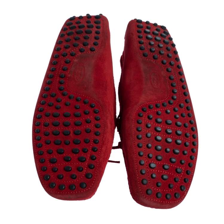 Pre Owned Tod's For Ferrari Red Suede Bow Slip On Loafers Size 40.5