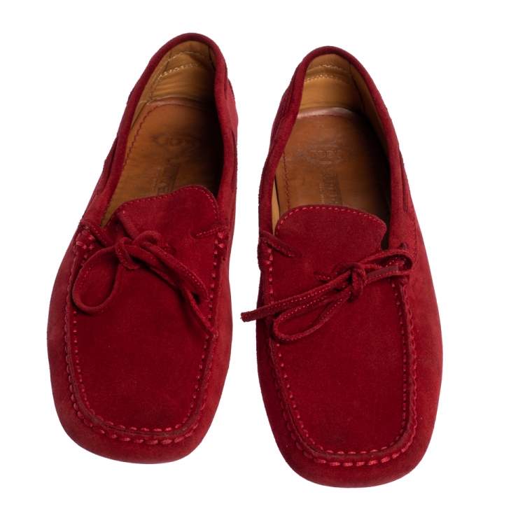 Pre Owned Tod's For Ferrari Red Suede Bow Slip On Loafers Size 40.5