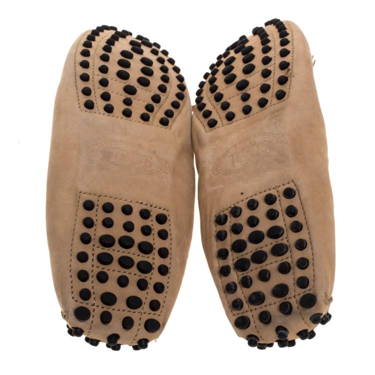 Pre Owned Tod's Beige Suede Fringe Detail Scrunch Loafers Size 37