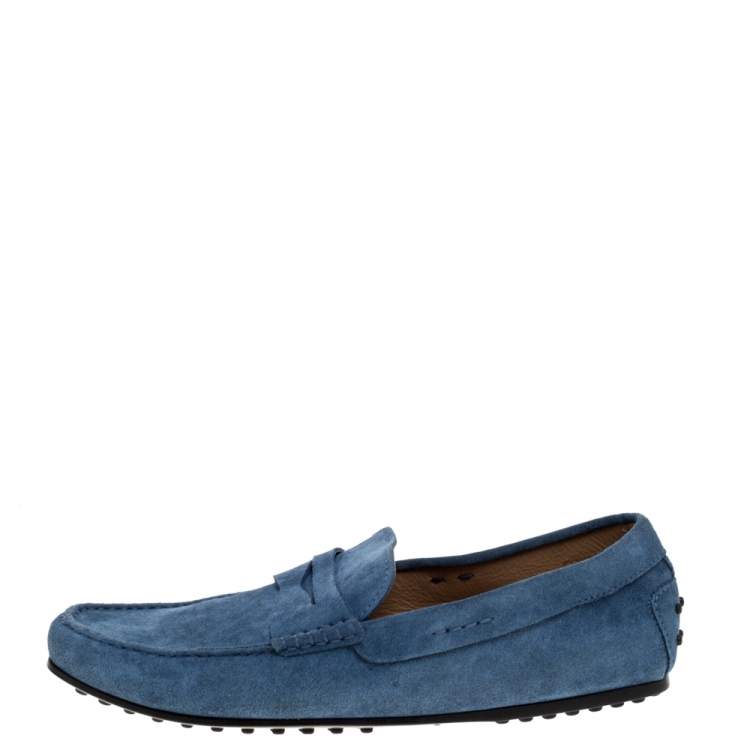 Pre Owned Tod's Blue Suede Gommino Slip On Loafers Size 43