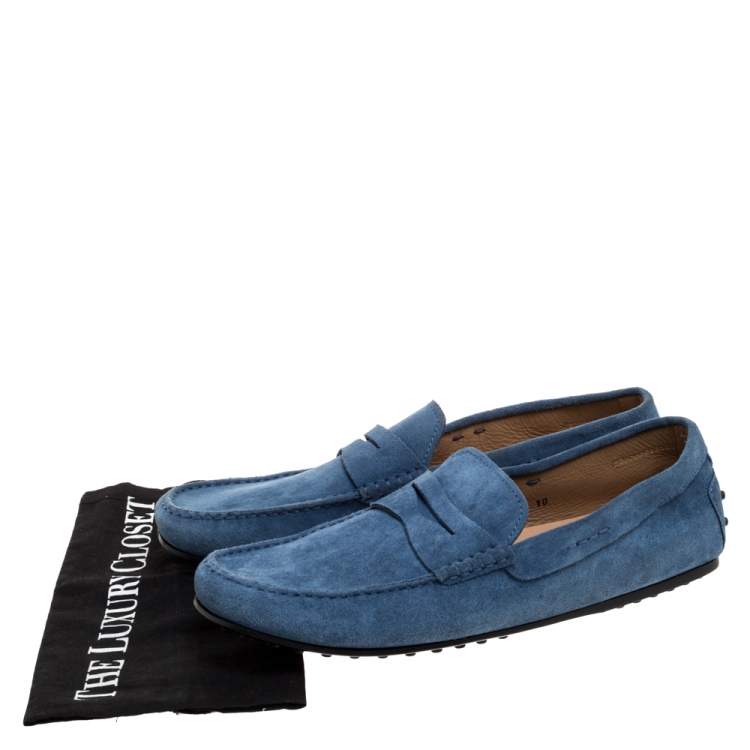 Pre Owned Tod's Blue Suede Gommino Slip On Loafers Size 43