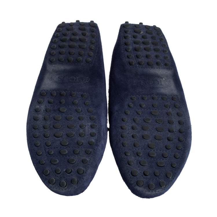 Pre Owned Tod's Navy Blue Suede Studded Loafers Size 37.5