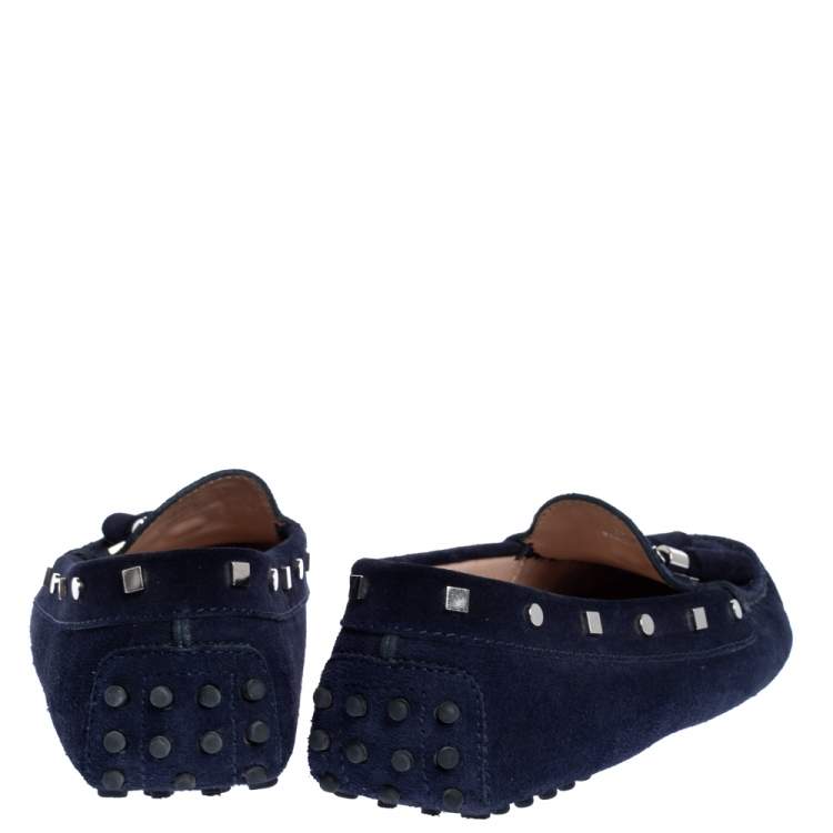 Pre Owned Tod's Navy Blue Suede Studded Loafers Size 37.5