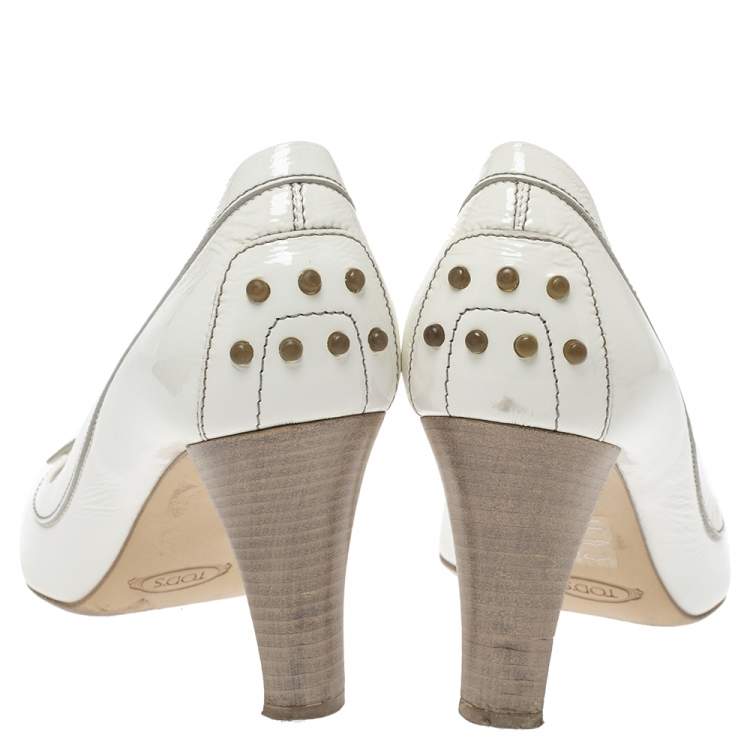 Pre Owned Tod's White Patent Leather D'orsay Peep Toe Pumps Size 38