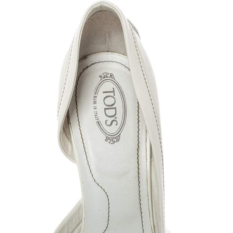 Pre Owned Tod's White Patent Leather D'orsay Peep Toe Pumps Size 38