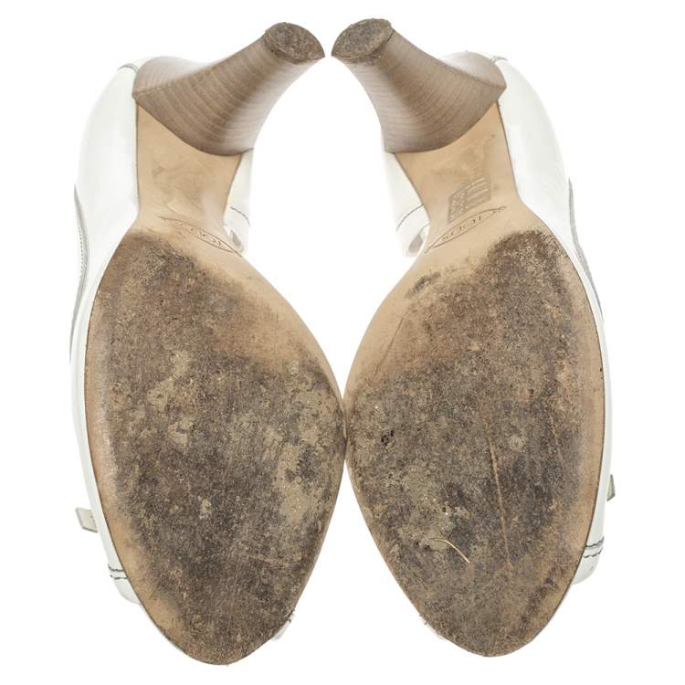 Pre Owned Tod's White Patent Leather D'orsay Peep Toe Pumps Size 38