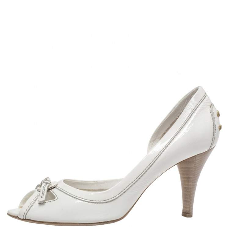 Pre Owned Tod's White Patent Leather D'orsay Peep Toe Pumps Size 38