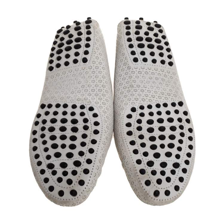 Pre Owned Tod's White Laser Cut Leather Penny Loafers Size 38.5