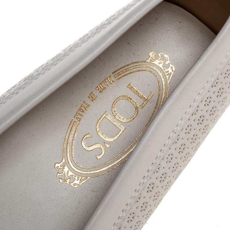 Pre Owned Tod's White Laser Cut Leather Penny Loafers Size 38.5