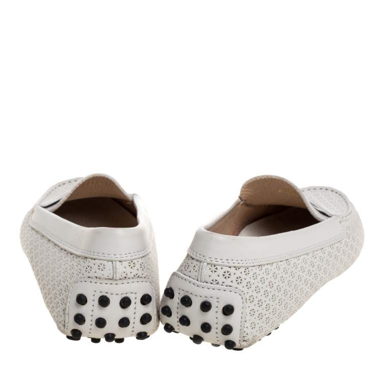 Pre Owned Tod's White Laser Cut Leather Penny Loafers Size 38.5