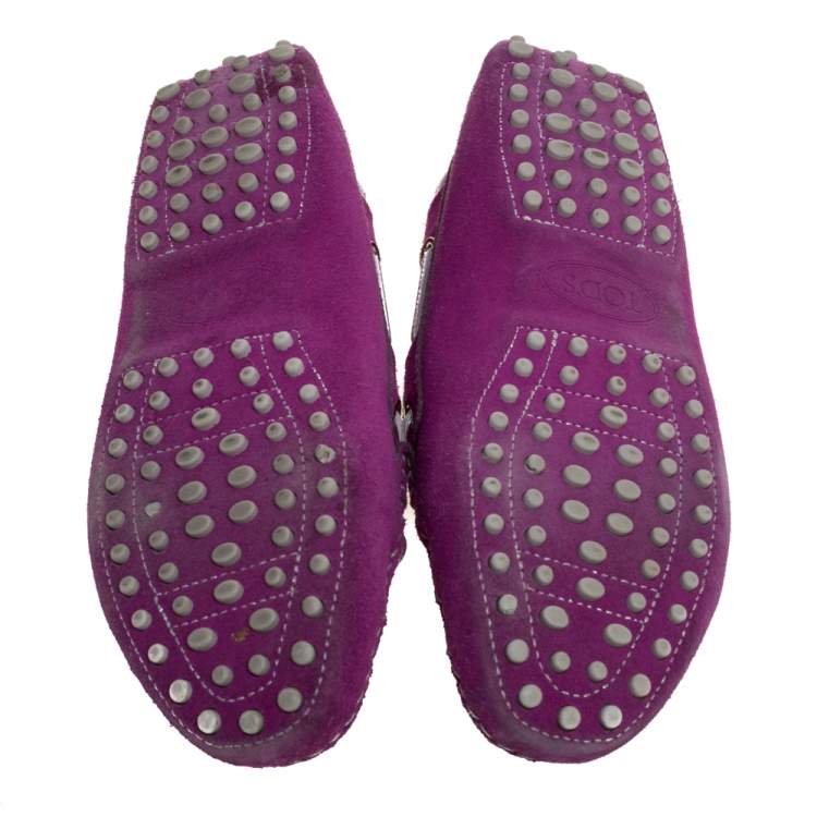 Pre Owned Tod's Fuschia Pink Suede Leather Bow Slip On Loafers Size 37.5