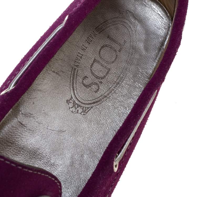 Pre Owned Tod's Fuschia Pink Suede Leather Bow Slip On Loafers Size 37.5
