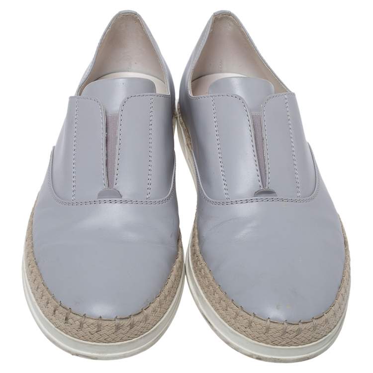 Pre Owned Tod's Grey Leather Francesina Espadrille Slip On Sneakers Size 37