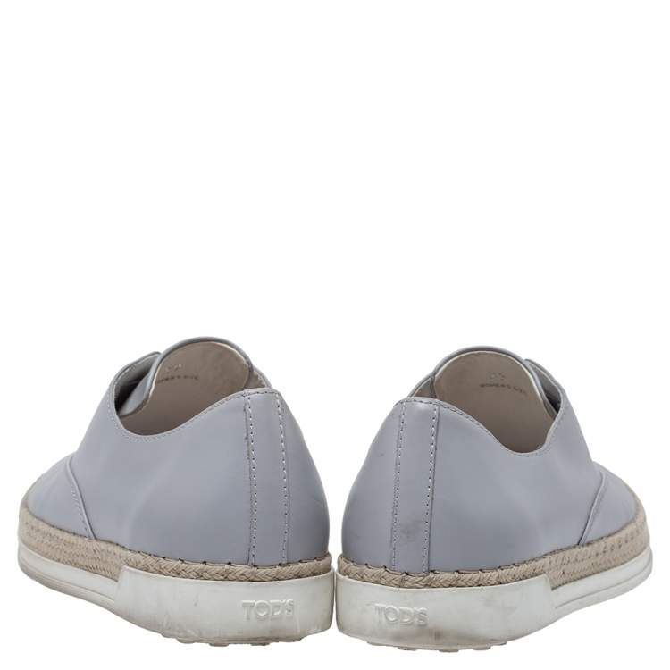 Pre Owned Tod's Grey Leather Francesina Espadrille Slip On Sneakers Size 37