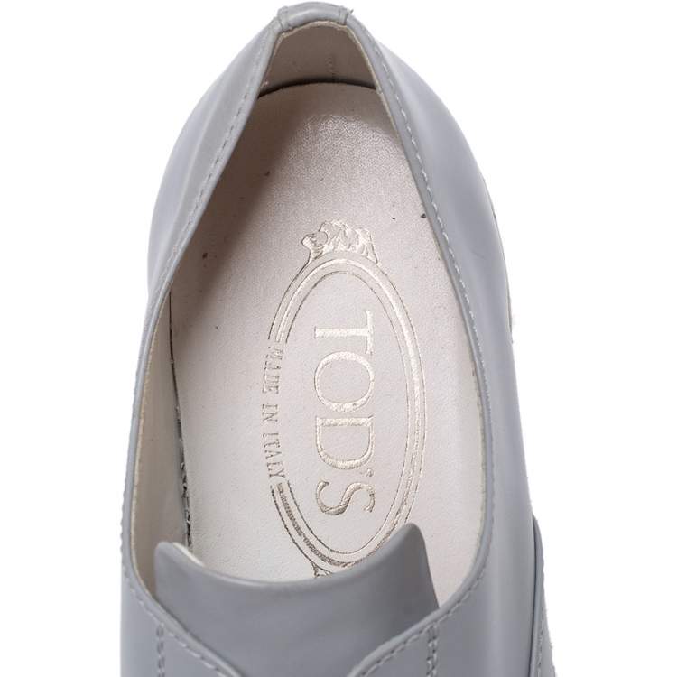 Pre Owned Tod's Grey Leather Francesina Espadrille Slip On Sneakers Size 37