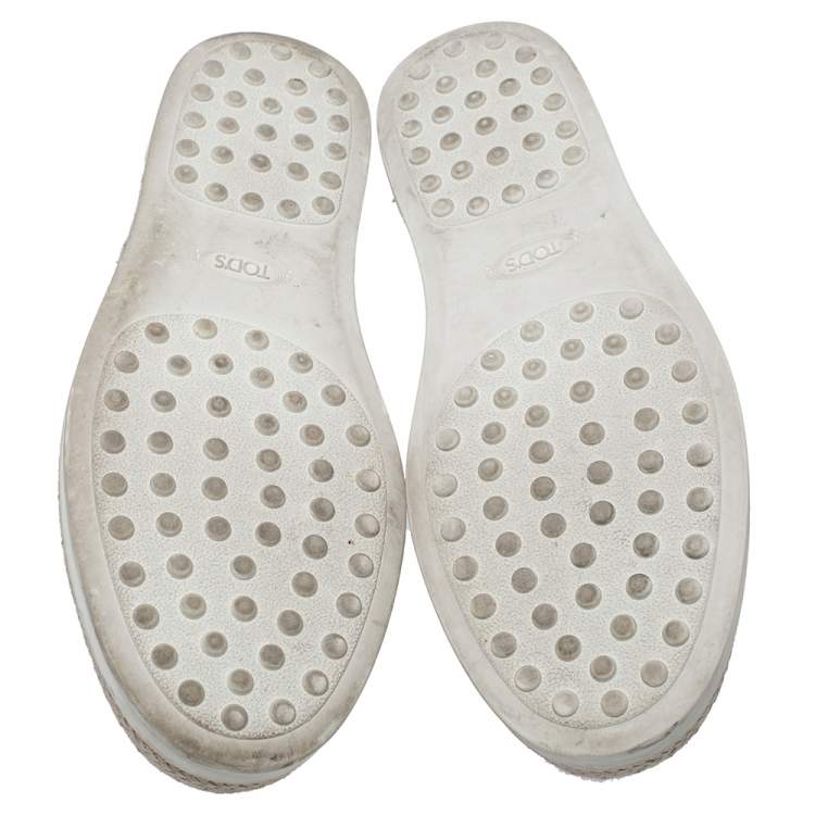 Pre Owned Tod's Grey Leather Francesina Espadrille Slip On Sneakers Size 37