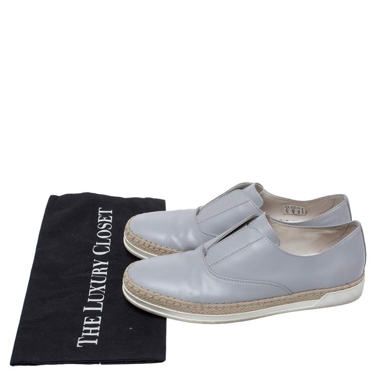 Pre Owned Tod's Grey Leather Francesina Espadrille Slip On Sneakers Size 37