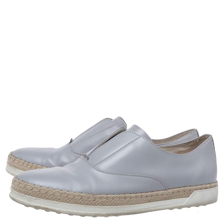 Pre Owned Tod's Grey Leather Francesina Espadrille Slip On Sneakers Size 37