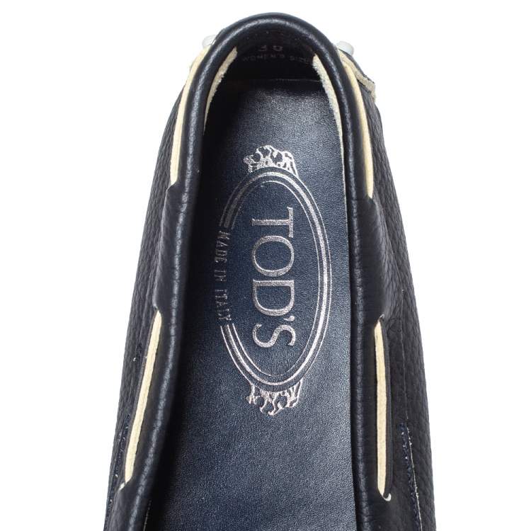 Pre Owned Tod's Blue Leather Bow Fringe Detail Slip On Loafers Size 36