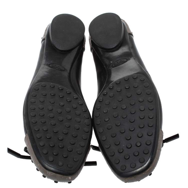 Pre Owned Tod's Black/Grey Leather Dew Ballet Flats Size 38