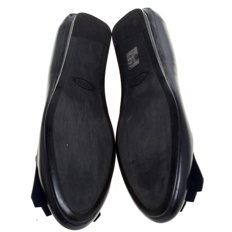 Pre Owned Tod's Navy Blue Leather and Patent Leather Fringe Detail Ballet Flats Size 42