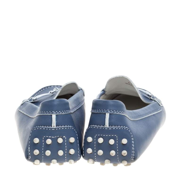 مملوكة مسبقًا Tod's Blue Leather Double T Slip On Loafers Size 41.5