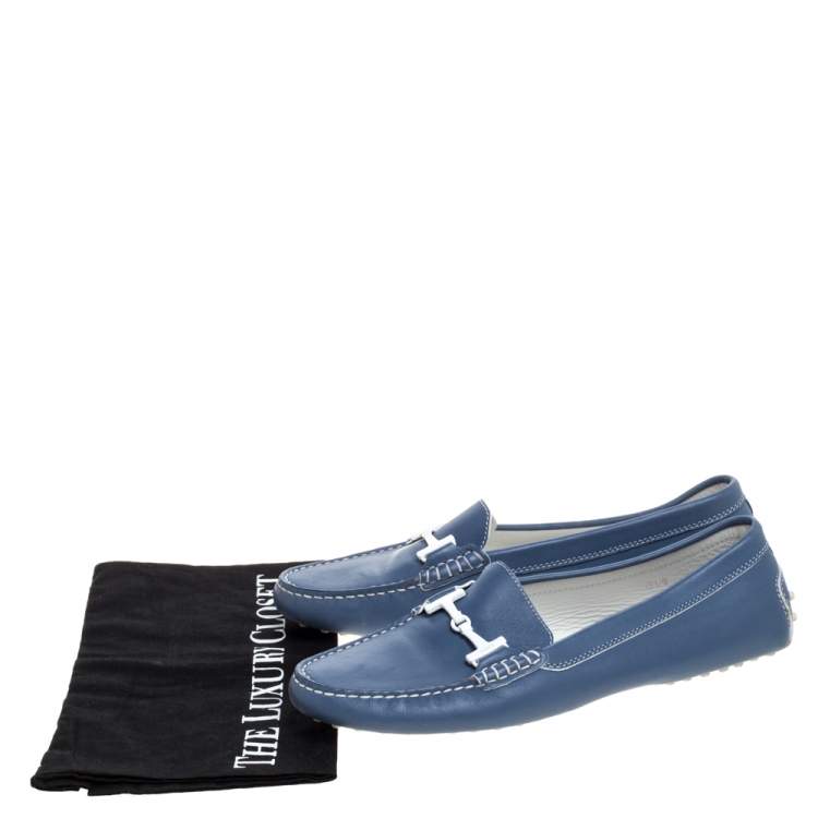 مملوكة مسبقًا Tod's Blue Leather Double T Slip On Loafers Size 41.5
