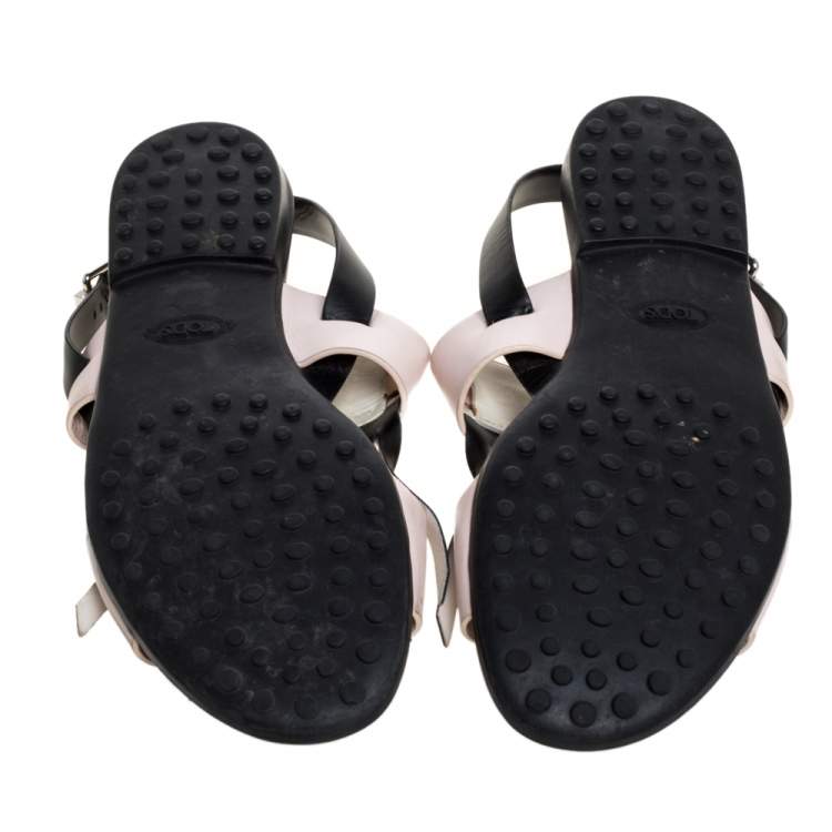 Pre Owned Tod's Tricolor Leather Fringe Detail Flat Sandals Size 37