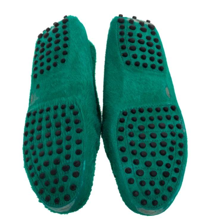 Pre Owned Tod's Green Calf Hair Penny Loafers Size 39