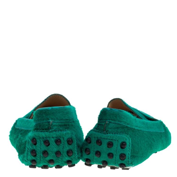 Pre Owned Tod's Green Calf Hair Penny Loafers Size 39