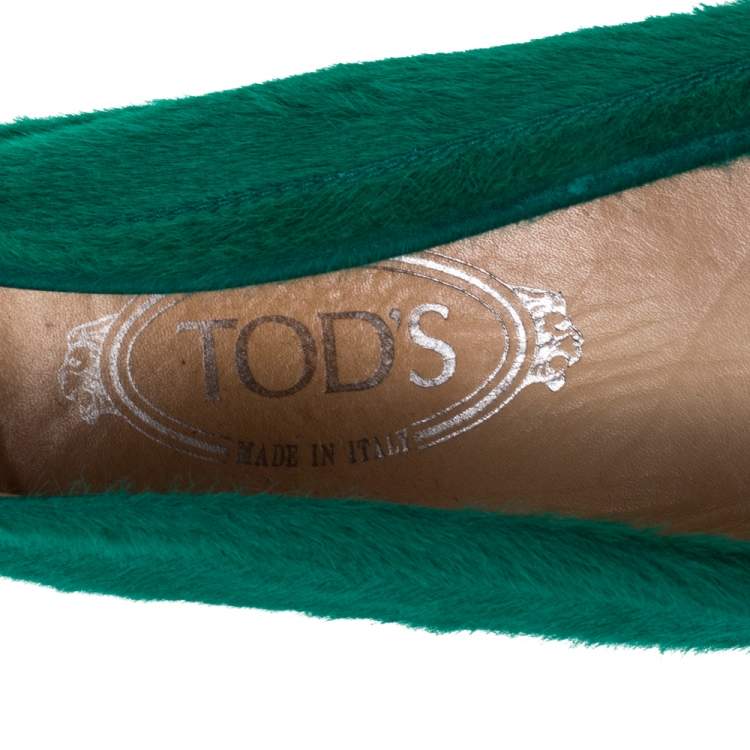 Pre Owned Tod's Green Calf Hair Penny Loafers Size 39