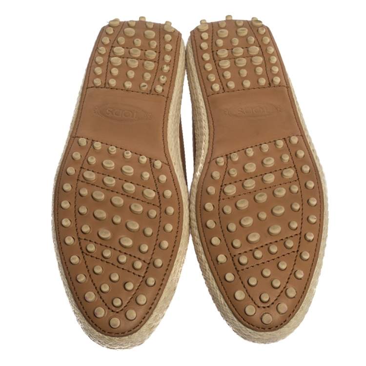 Pre Owned Tod's Beige Leather Espadrille Loafers Size 38