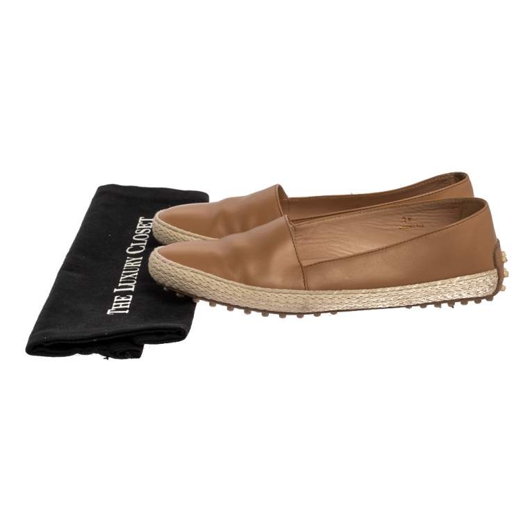 Pre Owned Tod's Beige Leather Espadrille Loafers Size 38