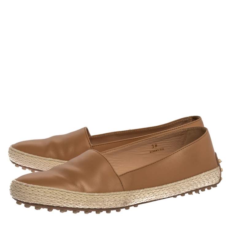 Pre Owned Tod's Beige Leather Espadrille Loafers Size 38