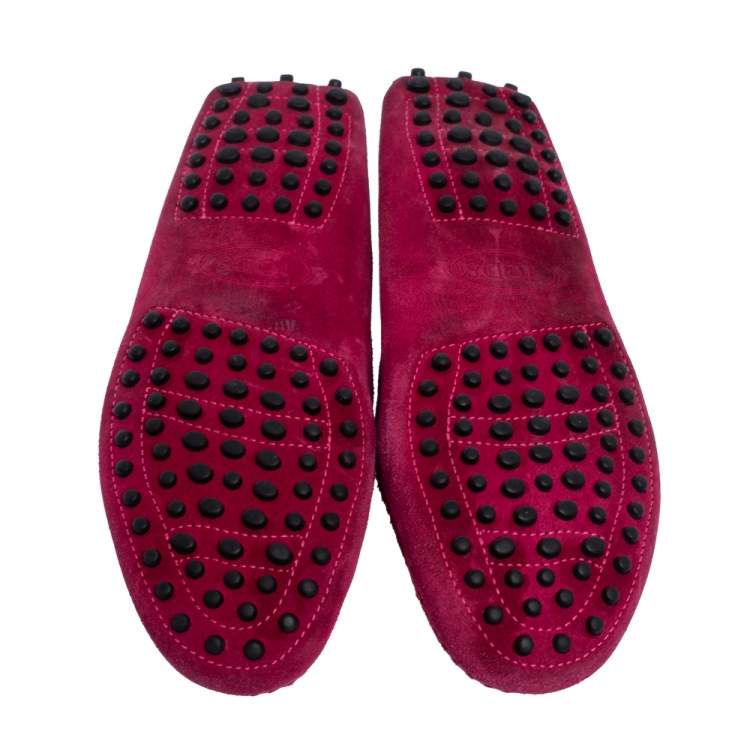 Pre Owned Tod's Pink Suede Leather Driver Penny Slip On Loafers Size 39