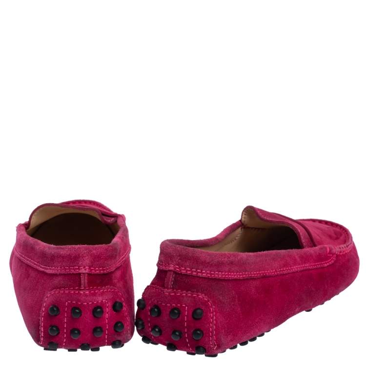 Pre Owned Tod's Pink Suede Leather Driver Penny Slip On Loafers Size 39