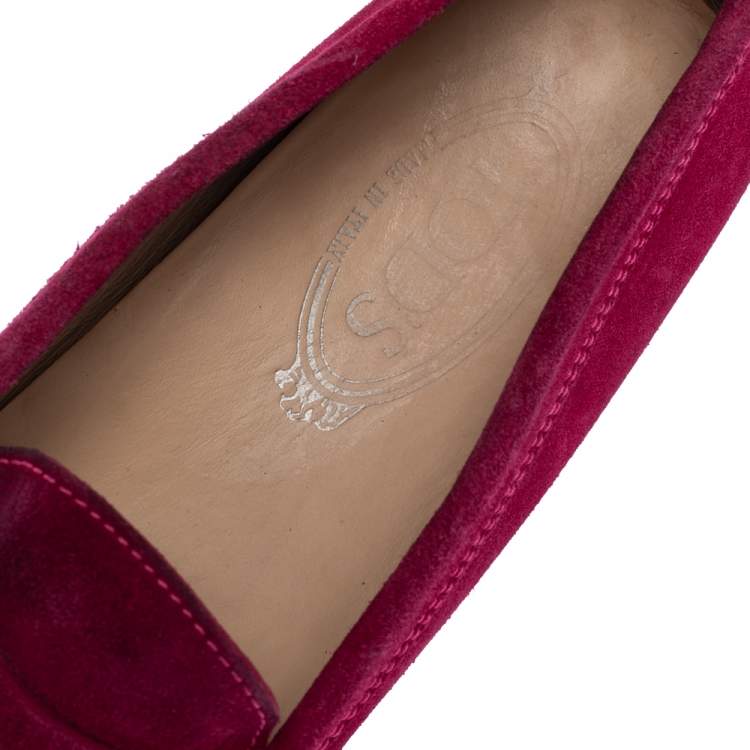 Pre Owned Tod's Pink Suede Leather Driver Penny Slip On Loafers Size 39