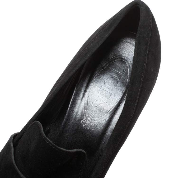 Pre Owned Tod's Black Suede Tassel Embellished Platform Loafer Pumps Size 38
