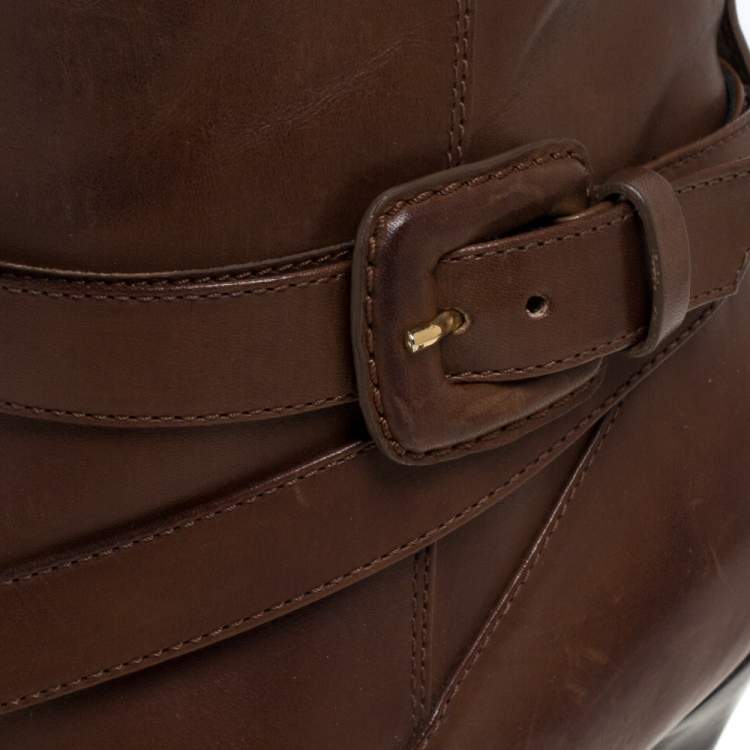 Pre Owned Tod's Brown Leather Criss Cros Strap Detail Mid Length Boots Size 40