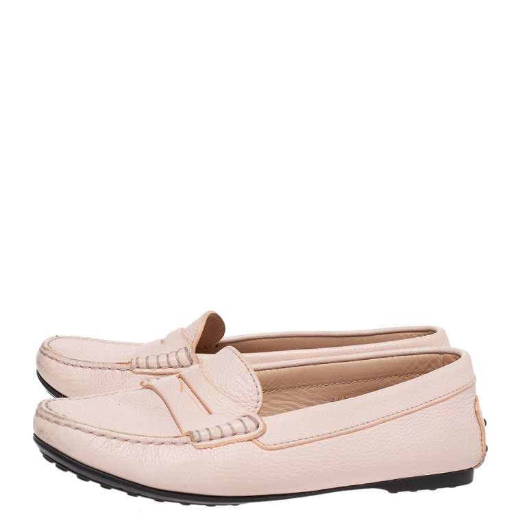 Pre Owned Tod's Pink Leather Penny Loafers Size 35.5