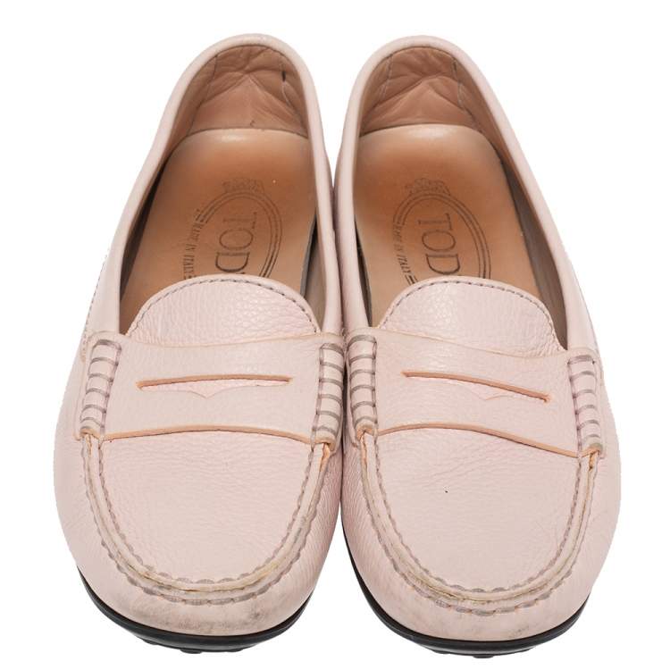 Pre Owned Tod's Pink Leather Penny Loafers Size 35.5