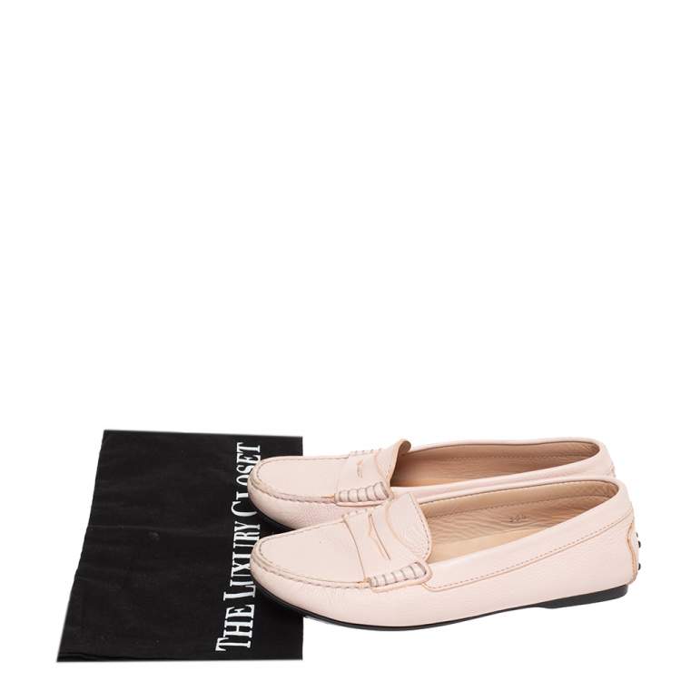 Pre Owned Tod's Pink Leather Penny Loafers Size 35.5